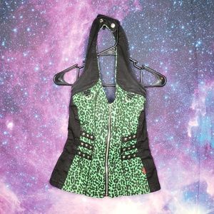 TRIPP NYC M Halter Top Cheetah Print Corset EUC